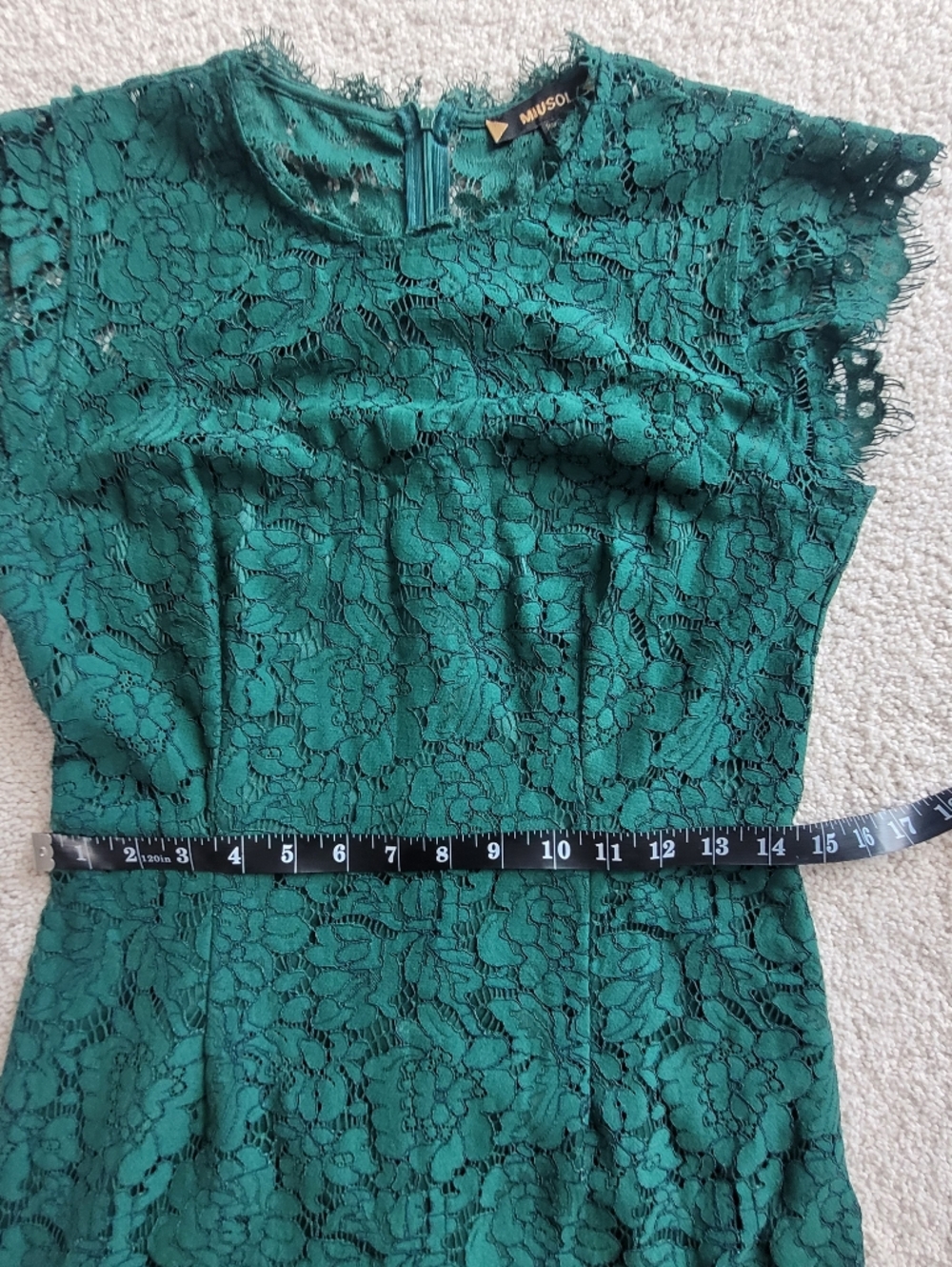 Miusol Elegant Green Lace Sheath Dress Cap Sleeve Cocktail Dress Sz M - Picture 7 of 12